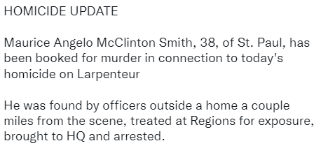 SPPD has identified the suspect arrested as Maurice Angelo McClinton Smith, 38, of St. Paul