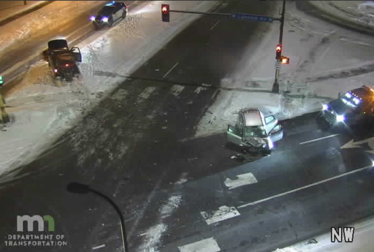 MINNEAPOLIS: Crews are still on scene of this injury crash near W. Lyndale Ave. N. & 7th St. N. that happened shortly after 10:30 p.m. - At least one of the occupants was trapped in a vehicle and EMS has since transported two red patients with serious injuries