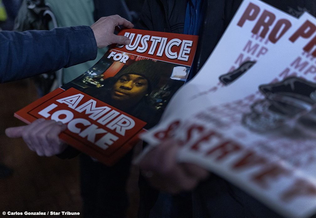 Hundreds gather for National Solidarity Justice for Amir Locke rally Tuesday, Feb. 8, in Minneapolis. Organizers demanding the resignation of MPD interim chief Amelia Huffman