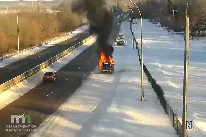 SAINT PAUL: Vehicle Fire - Northbound Highway 61 & Carver Ave - Units are on scene of a fully involved vehicle fire on the shoulder. Fire crews are working to extinguish the fire and have requested an arson investigator