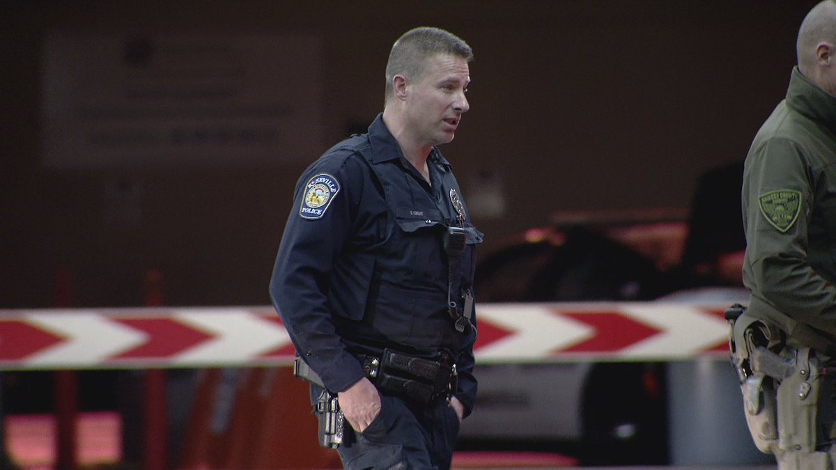 This was the scene outside Regions Hospital in St. Paul where we saw several Roseville squad cars parked outside along with  Roseville officers milling about.  