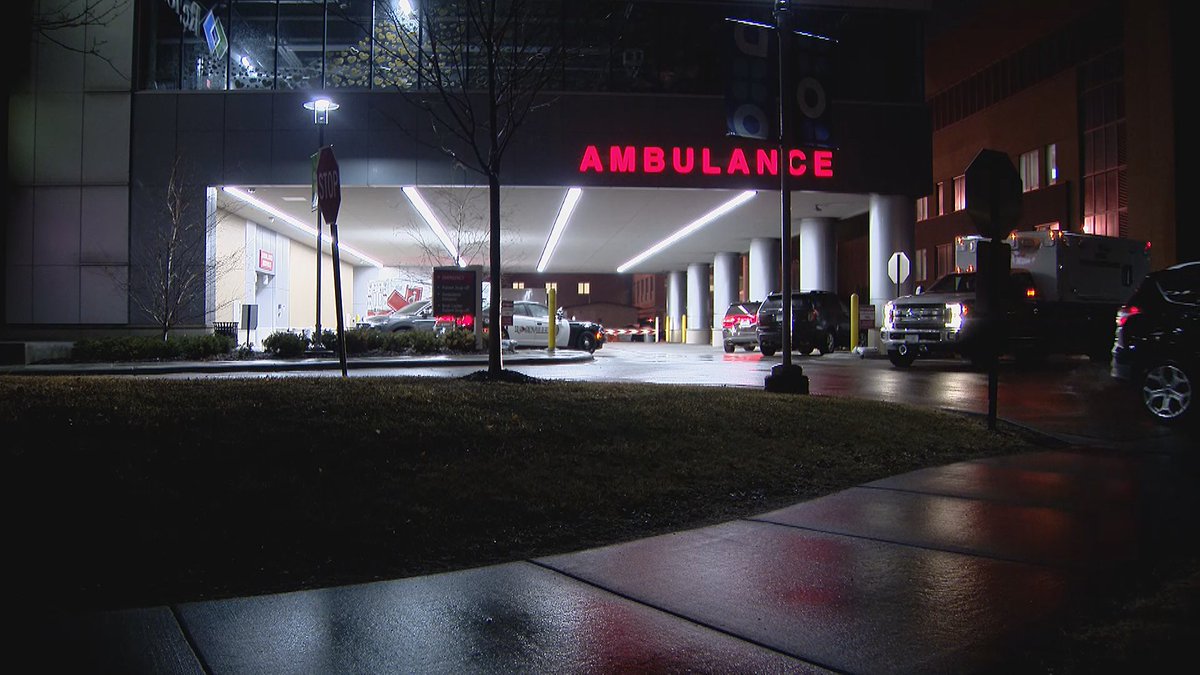 This was the scene outside Regions Hospital in St. Paul where we saw several Roseville squad cars parked outside along with  Roseville officers milling about.  