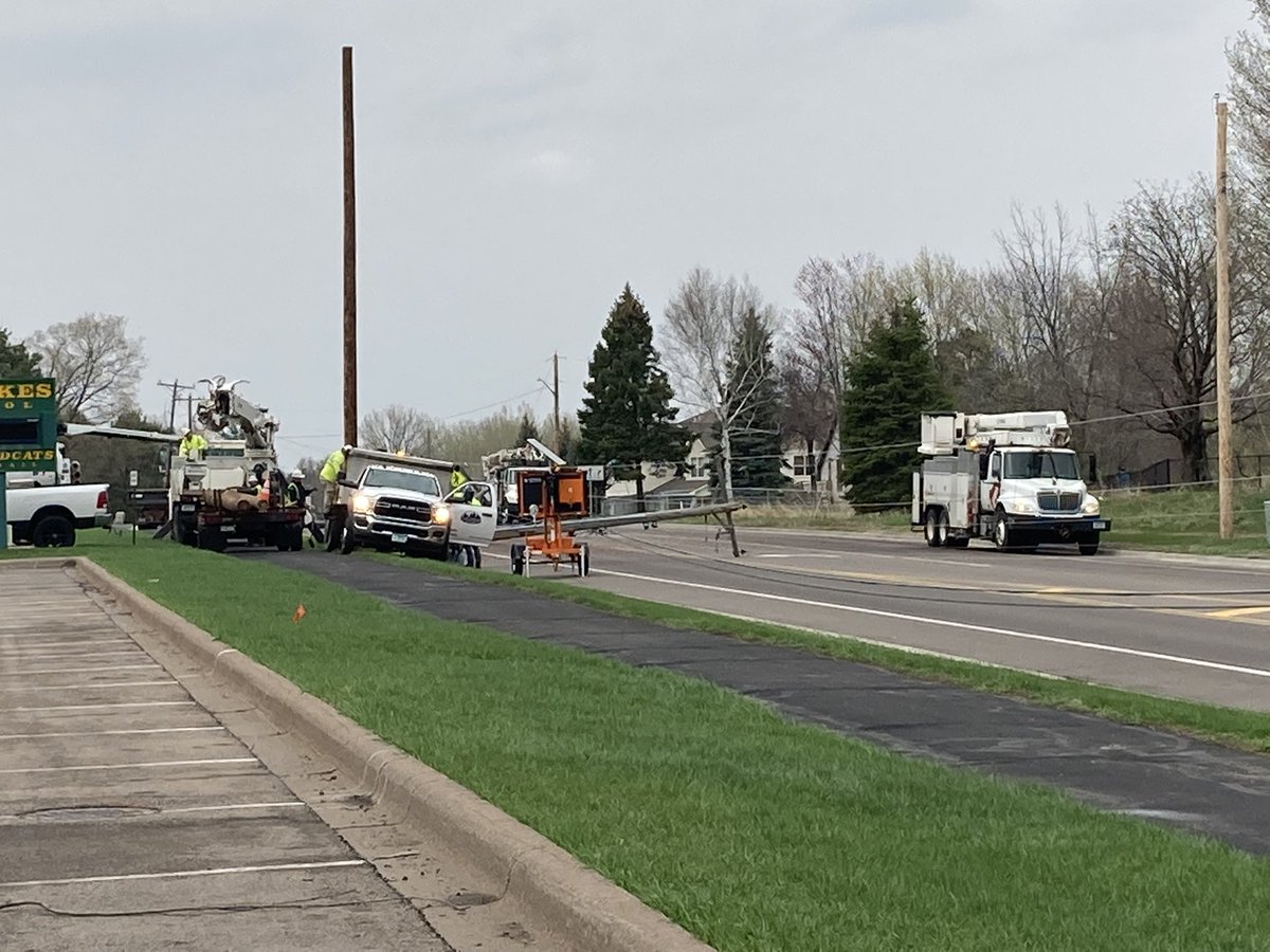 Power lines are down outside of Chisago Lakes HS, but power has been restored at the school