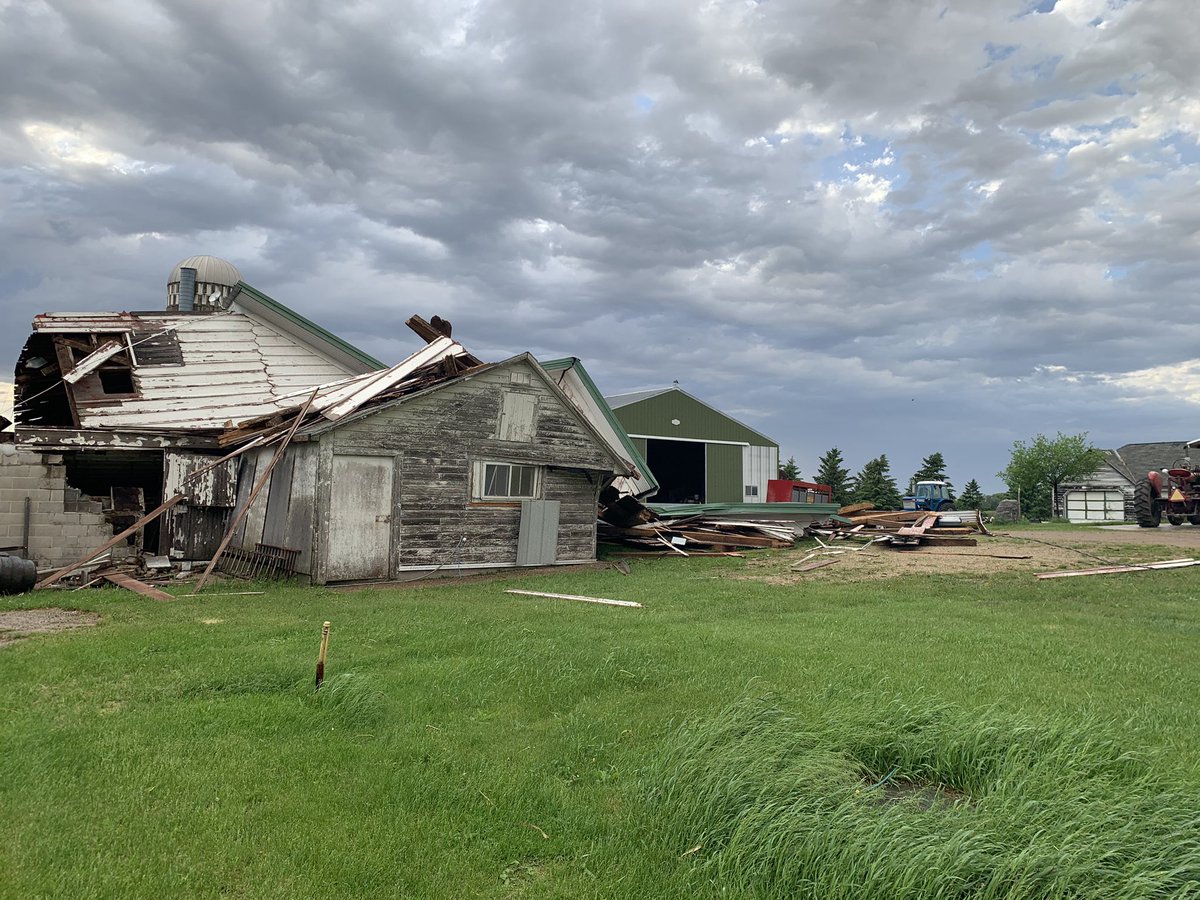 Extensive damage at farmstead south of Lester Prairie, MN