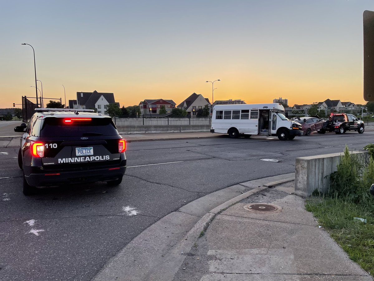 NO SERIOUS INJURIES: That's the word from police following a crash involving this mini-bus at Olson Hwy. and I-94, near Downtown Minneapolis. MPD says at least five people were on the bus at the time. Access to WB 94 is currently closed off