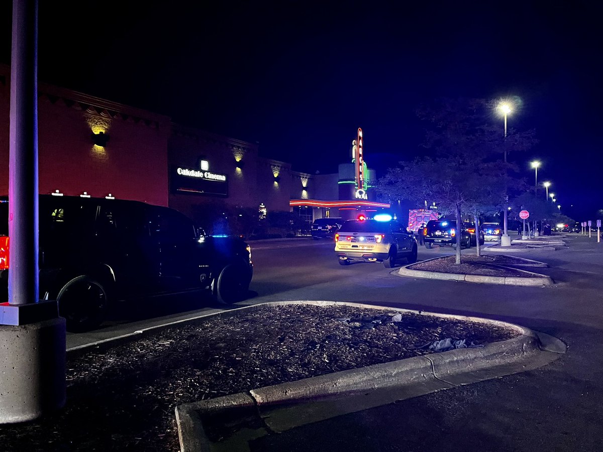 Major law enforcement presence outside the Marcus Theatre in Suburban Oakdale after a reported shooting.