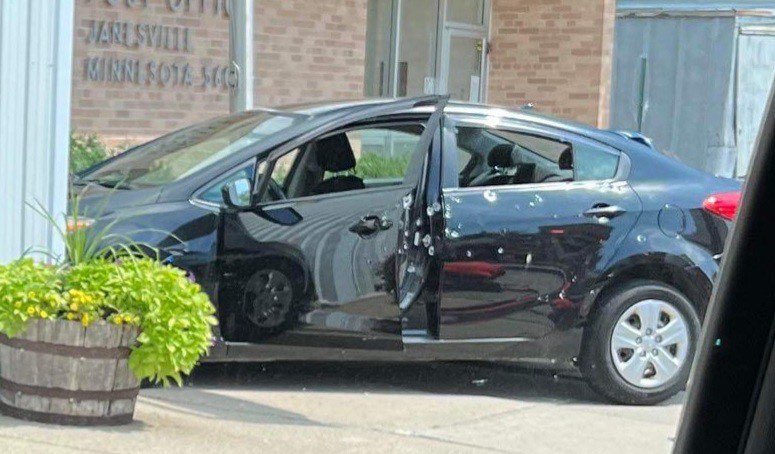 Gunfire interrupted the normally quiet downtown area of Janesville this afternoon, leaving one man seriously injured and a vehicle strewn with bullet holes outside the post office on Main Street. - Two suspects were quickly apprehended