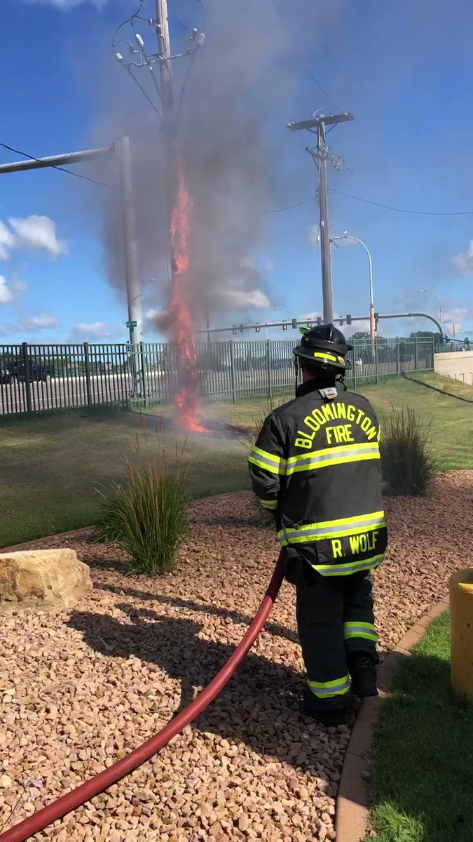 Penn Ave & 494- Power pole fire. Power secured by @XcelEnergyMN and fire extinguished by the crew from Engine-3.