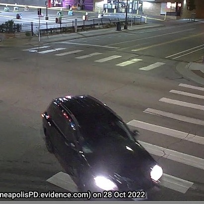 Minneapolis police seeking this vehicle, believed involved in a fatal hit-and-run on Oct. 16 about 2:48 a.m. at 26th & Lyndale Ave. - It's a 2010-2016 black Jeep Compass with front-left bumper damage below the headlight. These photos are from Broadway and Lyndale. 