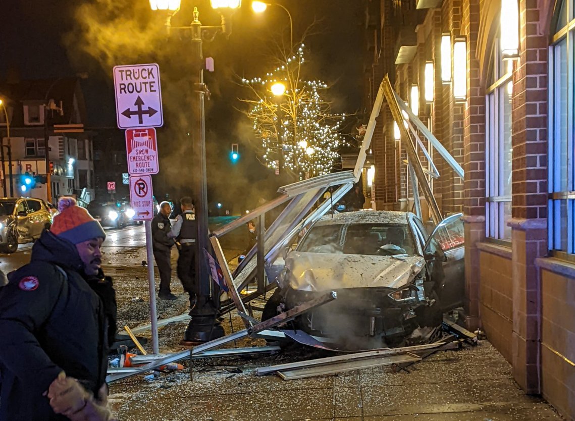 This car sideswiped an SUV on Franklin at 1st Ave South and then crashed into the bus stop outside CVS.  6 juvenile females bailed and ran, one of them probably injured, being dragged away from the crash by two of her friends