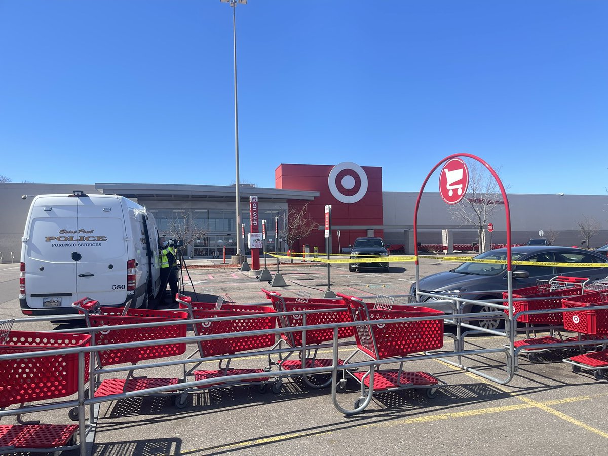 It appears the shooting happened near the front drive-up section of Target. nnSP Forensic Services is still on scene investigating. There are 13 evidence markers on the ground surrounding shattered glass