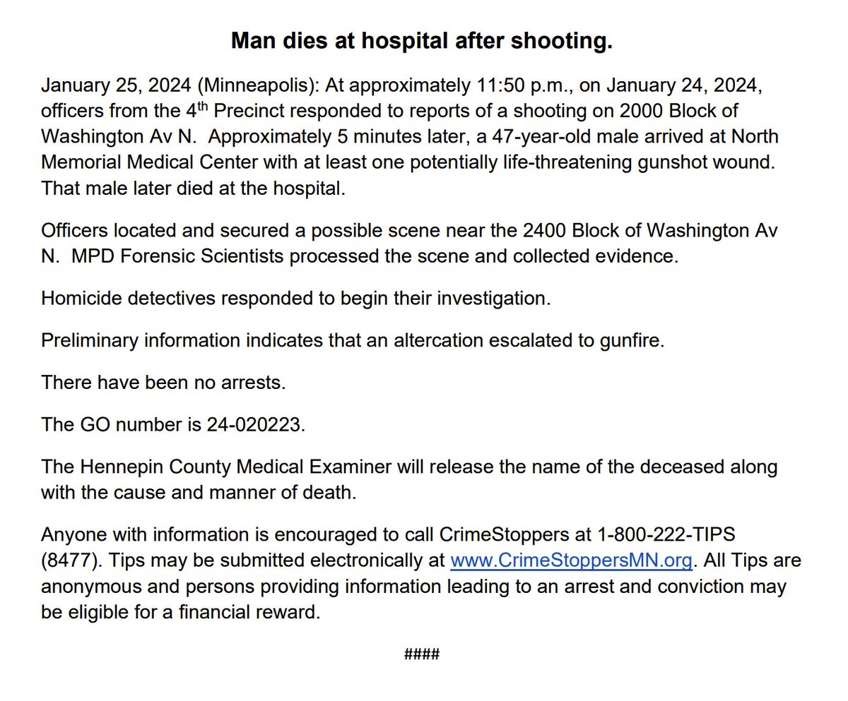 This shooting was fatal, with a 47-year-old male victim dying at the hospital.