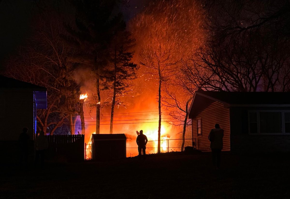 SPRING LAKE PARK: Firefighters are on scene of a garage fire on the 8000 block of Madison St. NE. - A vehicle was reported to be inside the garage but there are no reported injuries as of 11 p.m