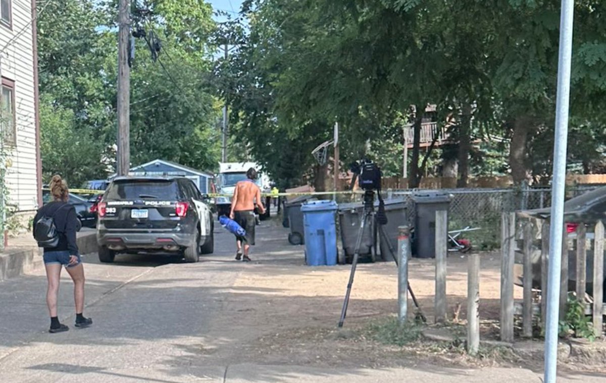 Scene of the double shooting at a south Minneapolis encampment this morning, where one died