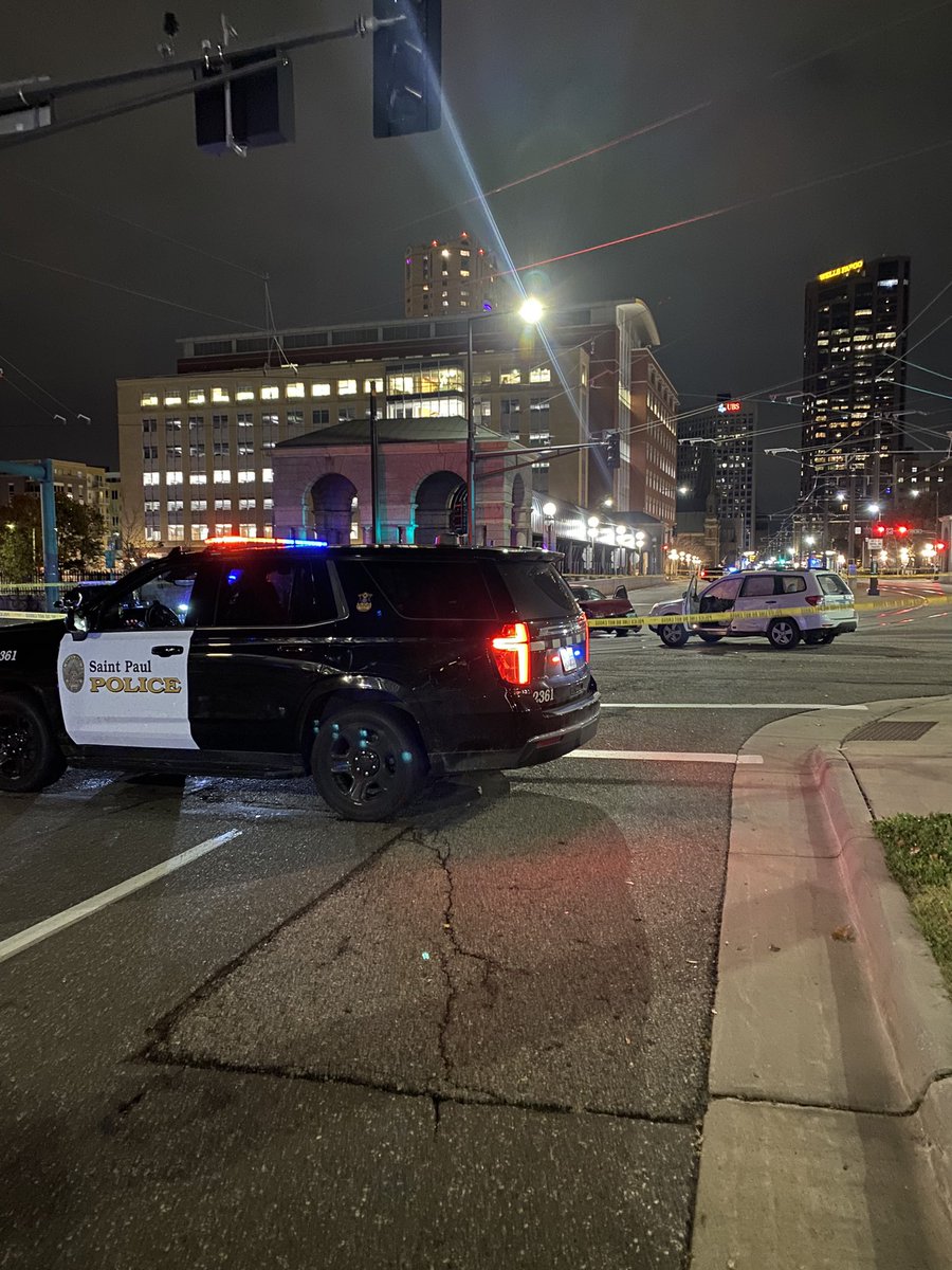 Homicide investigation:St Paul officers are on scene of a shooting death that occurred on the 500 block of Front Ave. The crash at E. 12th and Cedar streets is related to this incident.  The victim was located at that scene. Watch here for updates and media availability