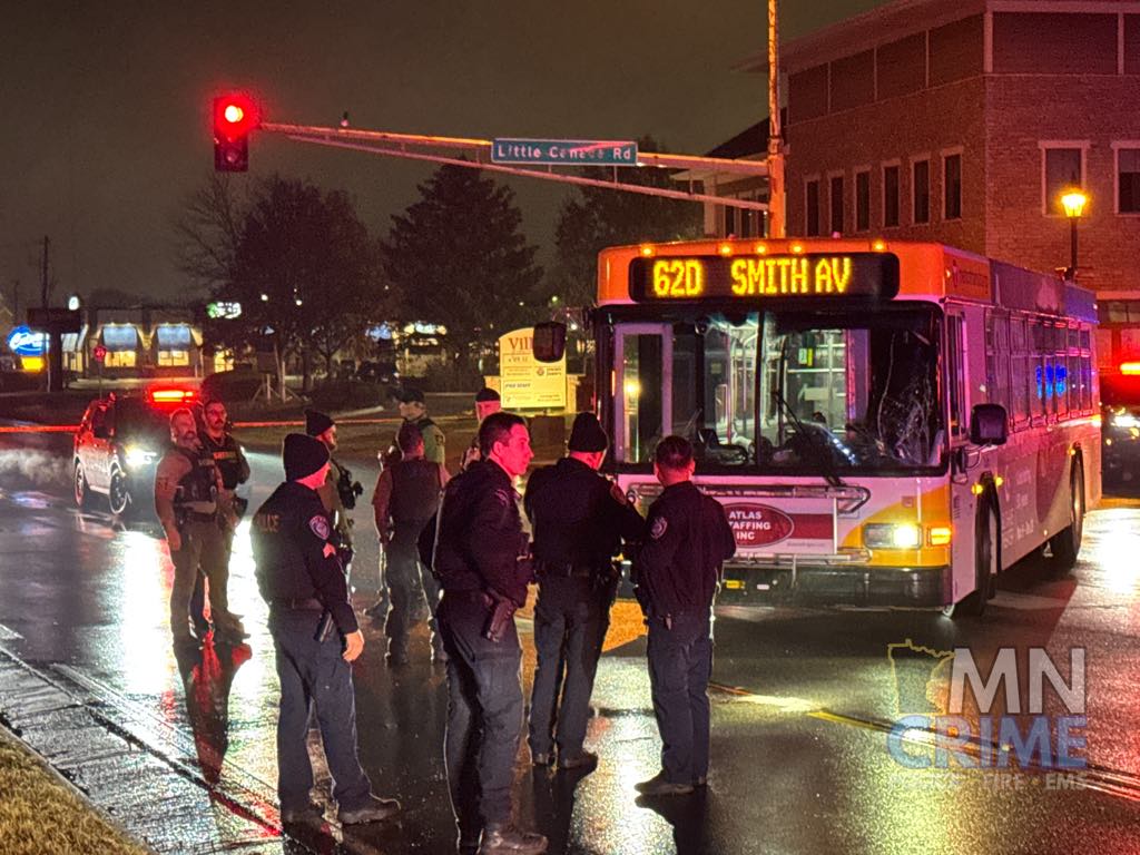 LITTLE CANADA: Responders are on scene at Little Canada Rd. & Rice St. after a pedestrian was reportedly struck by a Metro Transit bus shortly before 8:15 p.m. Deputies said the pedestrian was critically injured, located down near the intersection and with agonal breathing. 