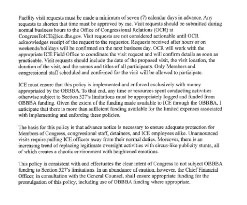 A day after the Minneapolis shooting, Secretary Noem quietly signed a new policy barring congressional visits to ICE facilities without a week's advance notice